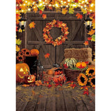 5x7ft Fall Thanksgiving Backdrop Autumn Harvest Maple Leaf Pumpkin Rustic Barn Door Banner