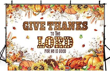 Thanksgiving Christian Backdrop Give Thanks to The Lord Autumn Pumpkins Sunflowers Banner