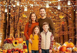 7x5ft Fall Thanksgiving Pumpkin Backdrop Autumn Forest Path Hay Corn Leaves String Lights Banner