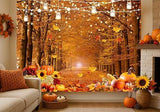 7x5ft Fall Thanksgiving Pumpkin Backdrop Autumn Forest Path Hay Corn Leaves String Lights Banner