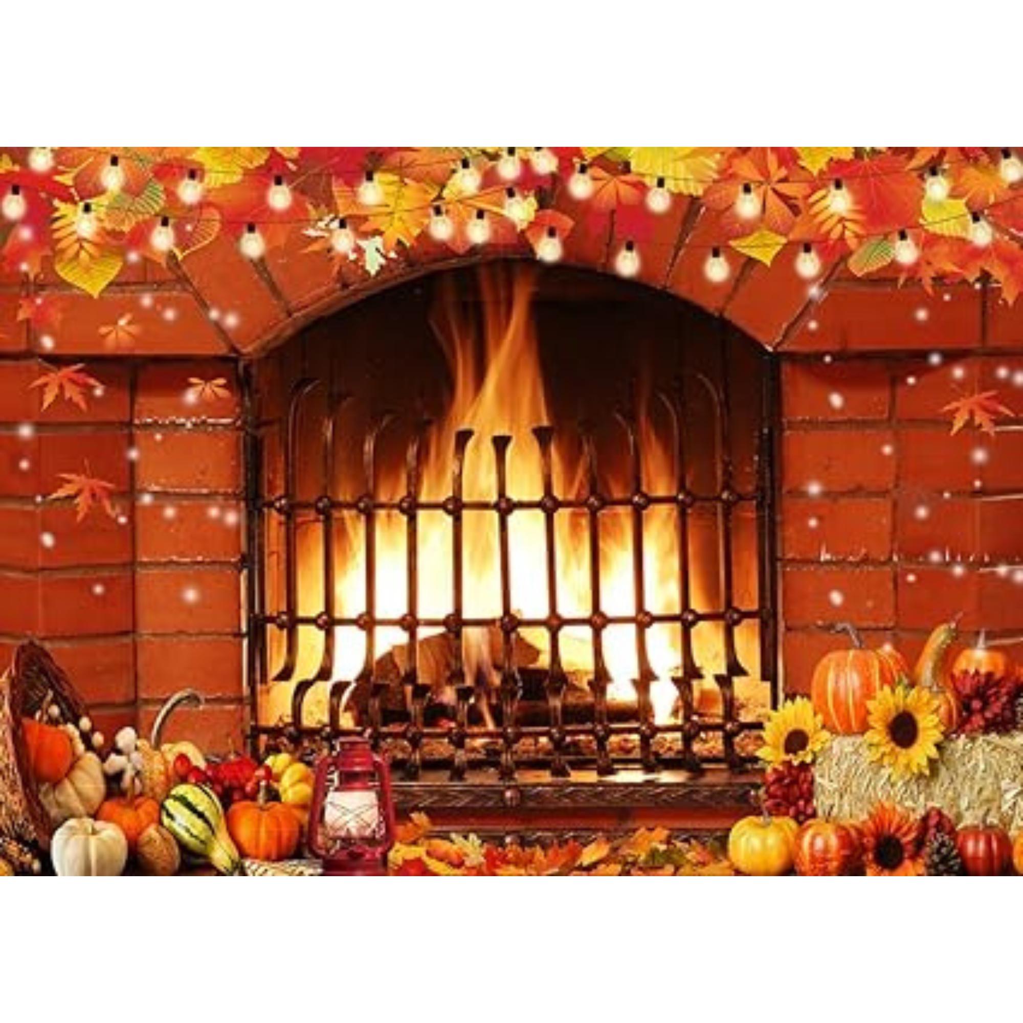 7x5ft Fall Fireplace Backdrop Thanksgiving Autumn Harvest Pumpkin Photo Banner