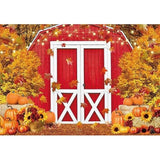 7x5ft Polyester Fall Harvest Red Farm Backdrop Autumn Pumpkin Maple Leaves Thanksgiving Party Banner