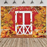 7x5ft Polyester Fall Harvest Red Farm Backdrop Autumn Pumpkin Maple Leaves Thanksgiving Party Banner
