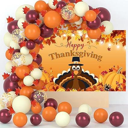Happy Thanksgiving Banner Friendsgiving Turkey Harvest Autumn Maple Leaves Party Backdrop