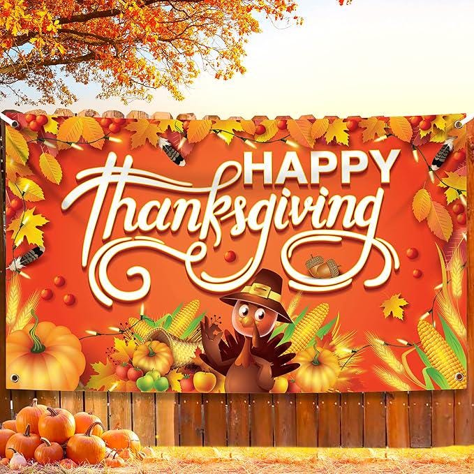 Happy Thanksgiving Banner extra Large 72x44 Inch Harvest Turkey Fall Decorations Backdrop