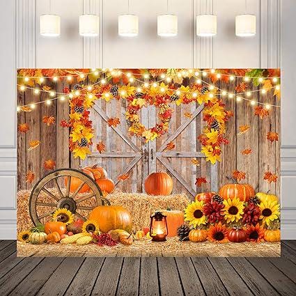 7x5ft Thanksgiving Backdrop Autumn Pumpkin Harvest Barn Fall Photography Festival Party Banner