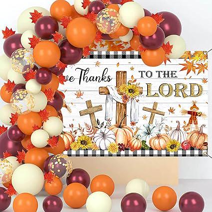 Fall Thanksgiving Backdrop Give Thanks to The Lord Jesus Pumpkin Maple Leaves Banner