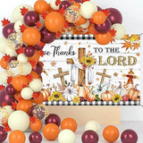 Fall Thanksgiving Backdrop Give Thanks to The Lord Jesus Pumpkin Maple Leaves Banner