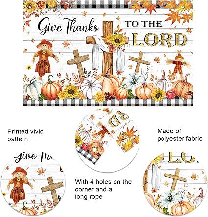 Fall Thanksgiving Backdrop Give Thanks to The Lord Jesus Pumpkin Maple Leaves Banner