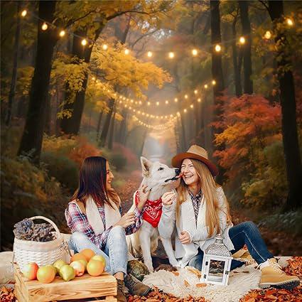 10x10ft Fall Backdrop Glitter Forest Autumn Scene Thanksgiving Friendsgiving Photography Banner