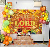 7x5ft Give Thanks to The Lord Backdrop Autumn Pumpkin Maple Leaves Christian Thanksgiving Banner