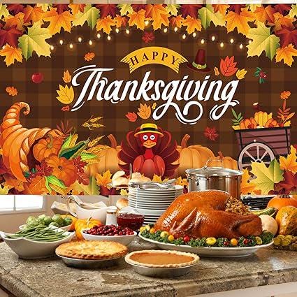 XtraLarge Thanksgiving Backdrop 72x44 Inch Pumpkin Maple Turkey Wall Banner