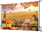 7x5ft Autumn Thanksgiving Backdrop Harvest Haystack Pumpkin Sunflower Maple Leaves Banner