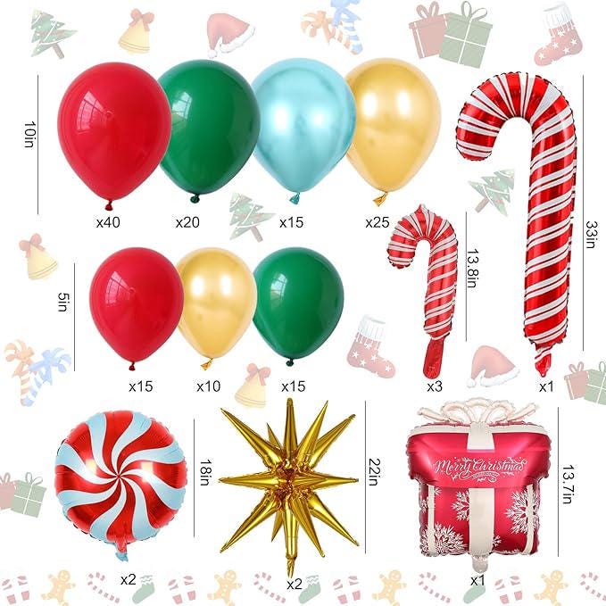 153PCS Christmas Balloon Arch Garland Kit Red Green Gold Candy Star Decor