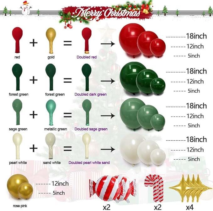 Christmas Balloon Garland Arch Kit Red Green White Gold Candy Star Decor