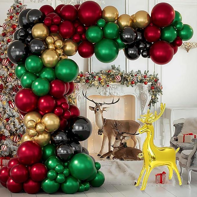 163PCS Christmas Balloon Arch Garland Kit Red Green Gold Elk Party Decor