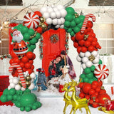 Christmas Balloon Arch Kit 144pcs Red White Silver Balloons with Snowflake and Candy Cane