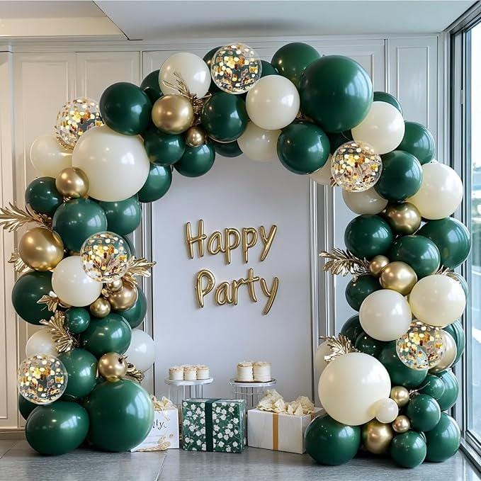 Emerald Green White Gold Balloon Arch Kit Double Stuffed Balloons for Party Decor