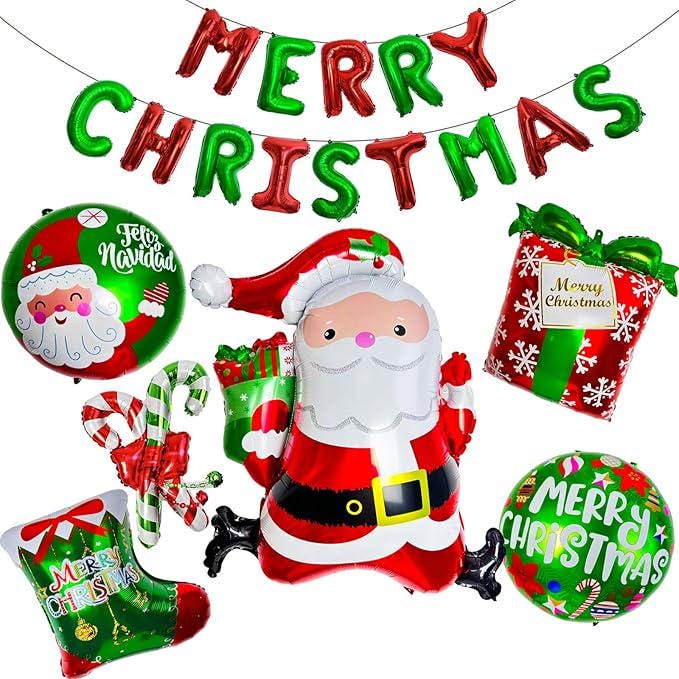 Christmas Decorations Balloons Set with Merry Christmas Banner and Candy Cane Foils