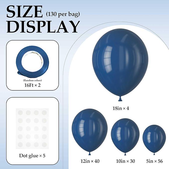 Navy Blue Balloon Set 130pcs Latex Balloons with Ribbon for Birthday Party Decor