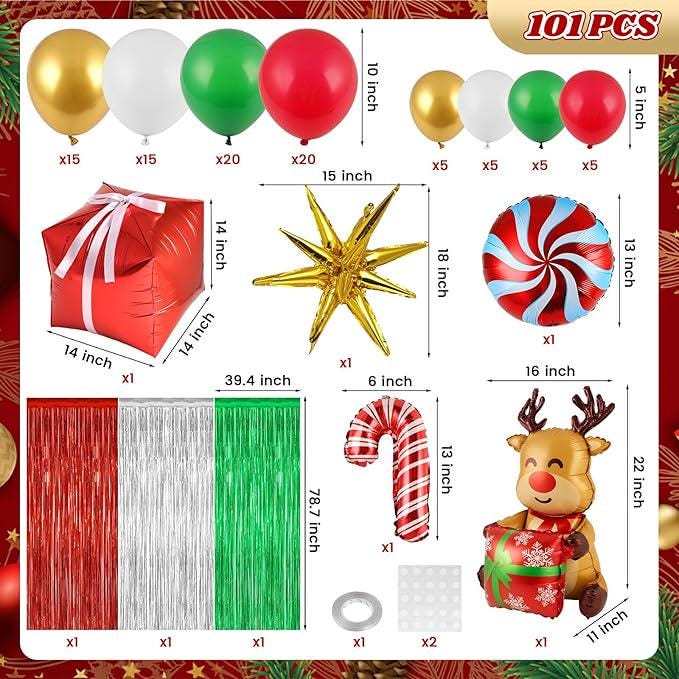 Christmas Balloon Arch Kit 101pcs Red White Green Gold Balloons for Holiday Party
