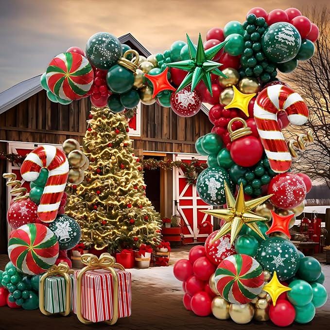 Gingerbread Holiday Balloon Arch Kit 182pcs with Candy Cane Balloons for Christmas