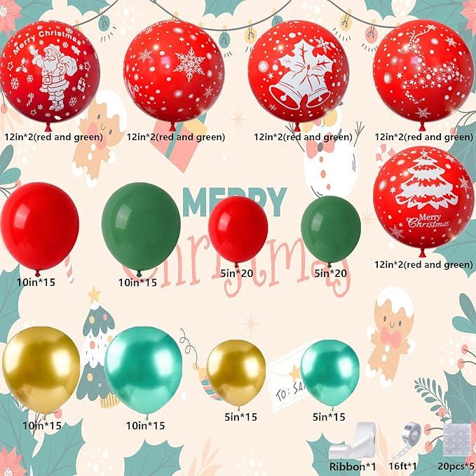 Gingerbread Holiday Balloon Arch Kit 182pcs with Candy Cane Balloons for Christmas