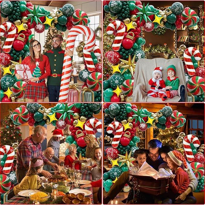 Gingerbread Holiday Balloon Arch Kit 182pcs with Candy Cane Balloons for Christmas
