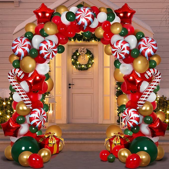 Christmas Balloon Arch Kit 233pcs with Candy, Star & Gift Box Balloons for Party