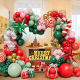 Christmas Balloon Garland Kit with Red Green Pink Gold Balloons for Party Decor
