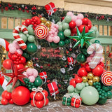 Christmas Balloon Garland Kit with Red Green Pink Gold Balloons for Party Decor