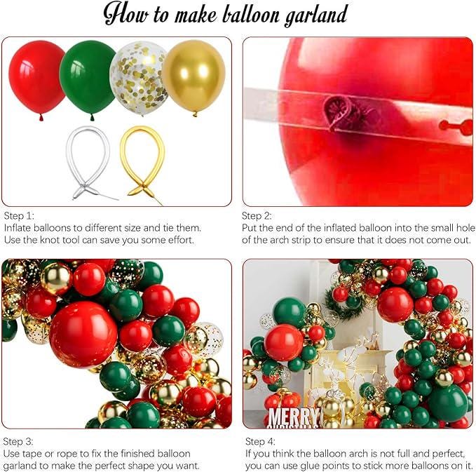 Red Green Gold Balloon Garland Kit with Confetti & Metallic Balloons for Party Decor