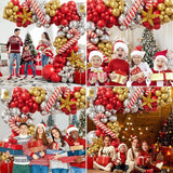 Christmas Balloon Arch Kit with Red Gold Silver & Candy Cane Star Balloons for Party