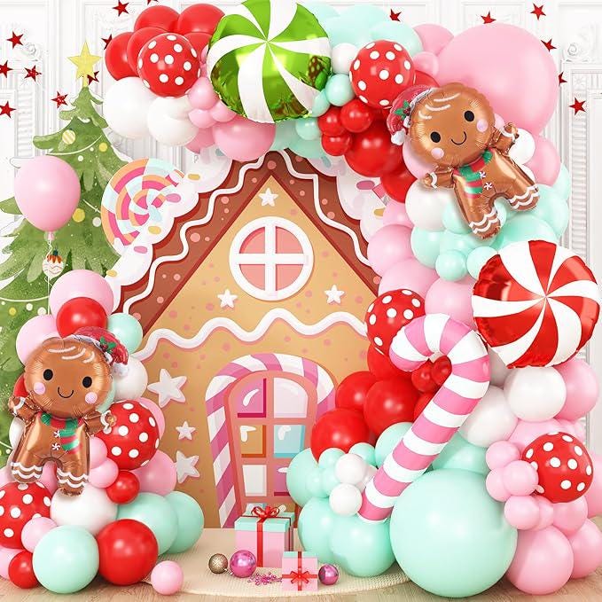 Gingerbread Balloon Garland Kit 139pcs Pink Red Green White for Christmas & New Year Party