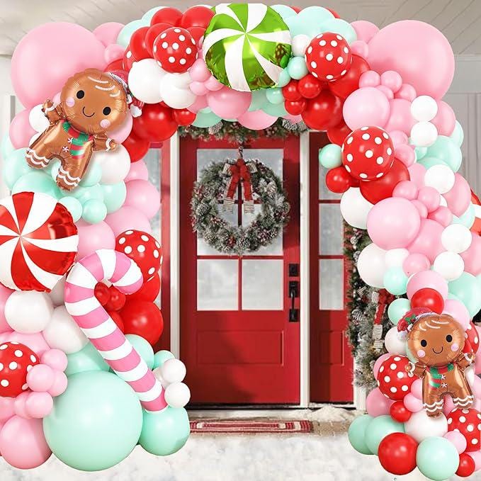 Gingerbread Balloon Garland Kit 139pcs Pink Red Green White for Christmas & New Year Party