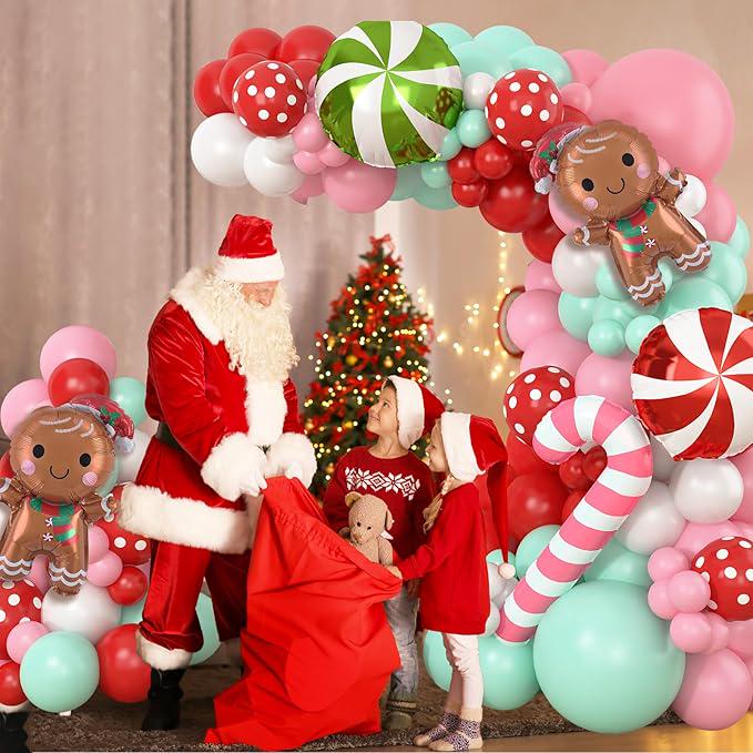 Gingerbread Balloon Garland Kit 139pcs Pink Red Green White for Christmas & New Year Party