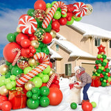 Christmas Balloon Garland Kit 138pcs Red Gold Green with Candy Cane & Gift Box Balloons