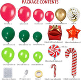 Christmas Balloon Garland Kit 138pcs Red Gold Green with Candy Cane & Gift Box Balloons