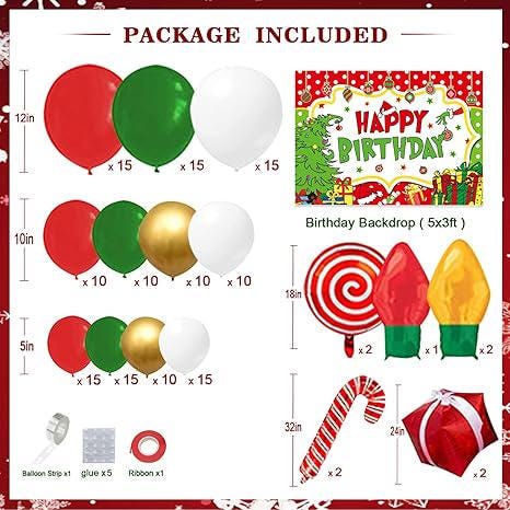 153-Piece Red Christmas & Birthday Balloon Garland Kit for Kids, Adults and Family