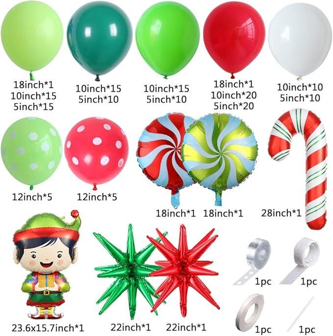 162-Piece Christmas Balloon Garland Kit with Red, Green & White Balloons and Festive Foils