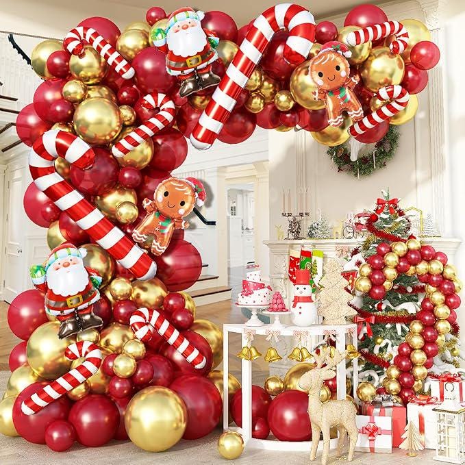 114-Piece Christmas Balloon Garland Kit with Red, Gold & Festive Foil Balloons for Party