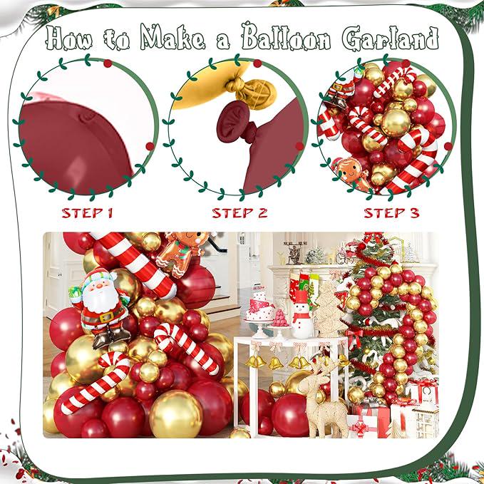 114-Piece Christmas Balloon Garland Kit with Red, Gold & Festive Foil Balloons for Party
