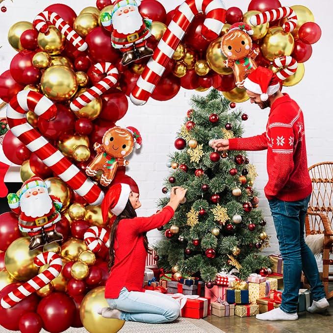 114-Piece Christmas Balloon Garland Kit with Red, Gold & Festive Foil Balloons for Party