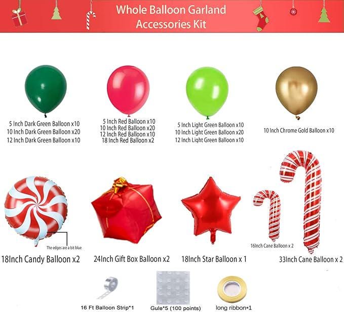 Christmas Balloon Garland Kit with Red, Gold & Green Balloons for Festive Party Decor