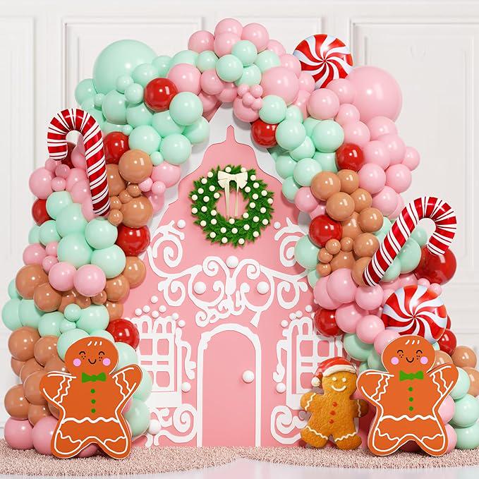 150-Piece Pastel Christmas Balloon Garland Kit with Pink, Green & Brown Balloons for Party