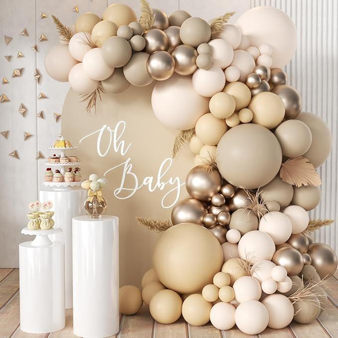 166-Piece Boho Nude Balloon Garland Kit with Pastel Browns & Golds for Baby Shower or Birthday