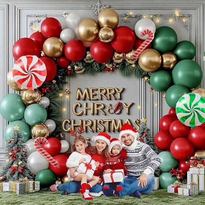 Christmas Balloon Garland Kit: Red, Green, Gold & Candy Cane Balloons