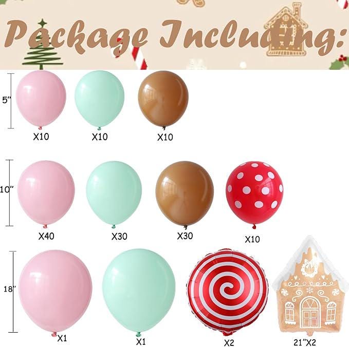 146-Piece Christmas Gingerbread Balloon Garland Kit with Red, Brown & Festive Mylar Balloons for Party