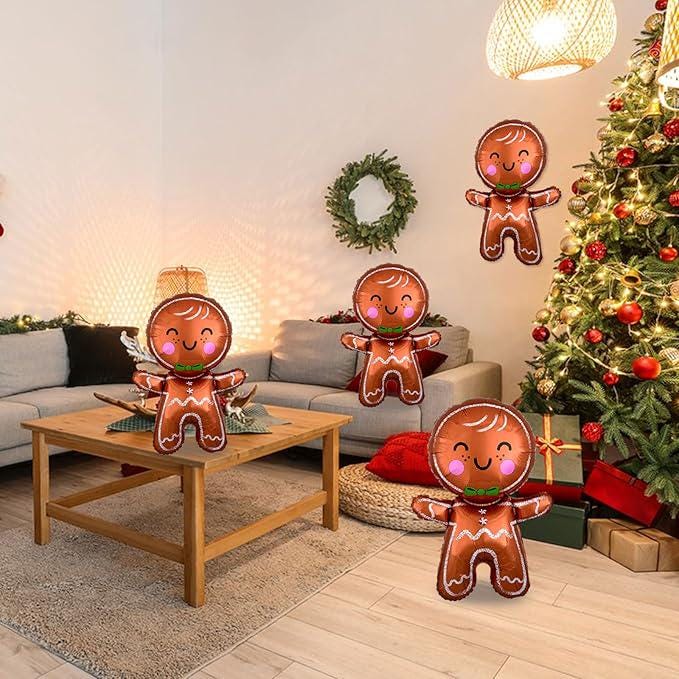 3-Piece Christmas Gingerbread Man Foil Balloons Set for Party Decorations