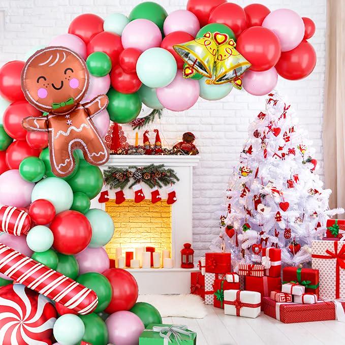 Christmas Balloon Garland Kit with Green, Red & White Balloons and Festive Foils for Party